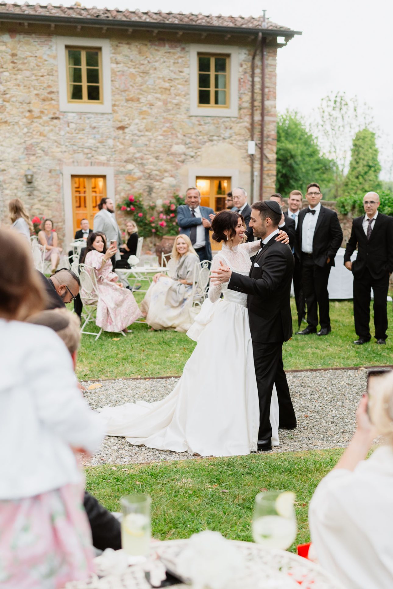 Outdoor cocktail hour luxury wedding Tuscany