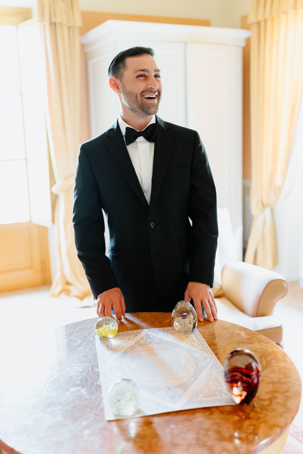 groom portrait in Tuscan villa interior